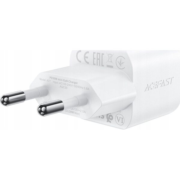 Ładowarka Acefast Ładowarka sieciowa Acefast A77 Mini PD 30W GaN + kabel USB-C - biała 13252127 6974316282853