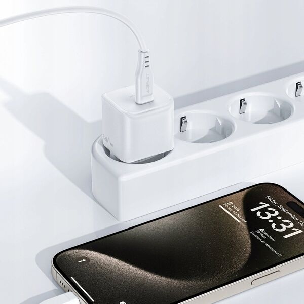 Ładowarka Acefast Ładowarka sieciowa Acefast A77 Mini PD 30W GaN + kabel USB-C - biała 13252127 6974316282853