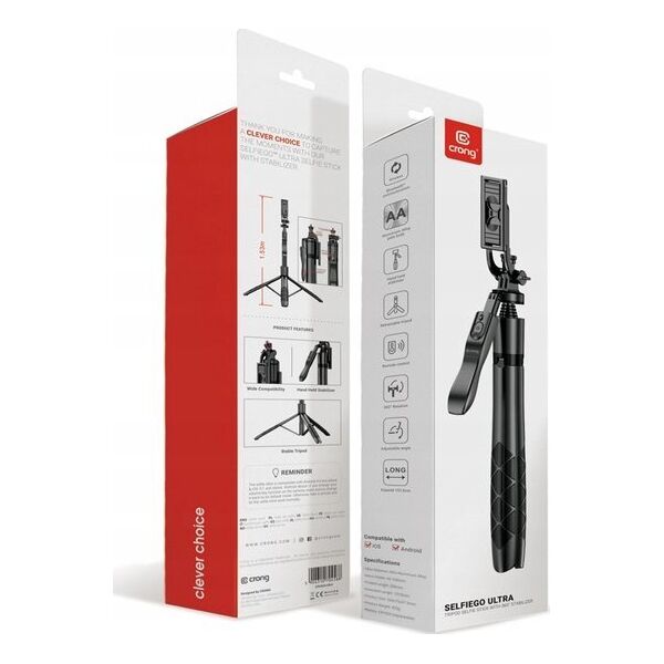 Selfie stick Crong SelfieGo Ultra Aluminiowy selfie stick Bluetooth tripod (33-157,5cm) 13260028 5904310704588