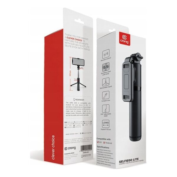 Selfie stick Crong SelfieGo Kompaktowy selfie stick Bluetooth tripod (20-101cm) 13260029 5904310704595