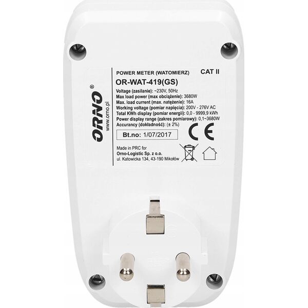 Energizer ORNO WATT METER WITH LCD DISPLAY 13264519 5902560324525