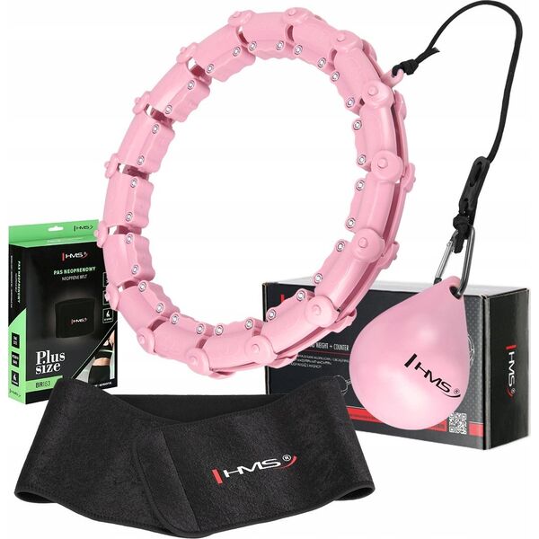 HMS ZESTAW HULA HOP HHW11 LIGHT PINK Z WYPUSTKAMI I OBCIĄŻNIKIEM + PAS BR163 BLACK PLUS SIZE HMS 13283034 5907695557701
