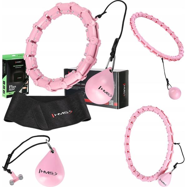 HMS ZESTAW HULA HOP HHW11 LIGHT PINK Z WYPUSTKAMI I OBCIĄŻNIKIEM + PAS BR163 BLACK PLUS SIZE HMS 13283034 5907695557701