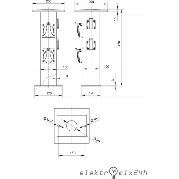 Pawbol Rozdzielnica słupkowa Pawbol B.18.DS04C 32A/5P, 16A.5P, 2x250V, IP44 czarna 13284243 5902983361398