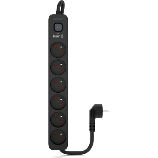 Listwa zasilająca Kerg Urządz. zas.-zabezpiecz. KERG z wyłącznikiem-6 gniazd-czarny-3m-16A-H05VV-F-3x1,5mm2 13294359 5901791361309