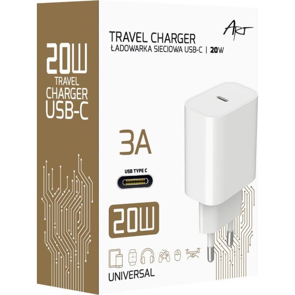 Ładowarka Art ŁADOWARKA SIECIOWA PD/QC 4.0 1x USB-C 3A 20W ART 13295838 5906721172000