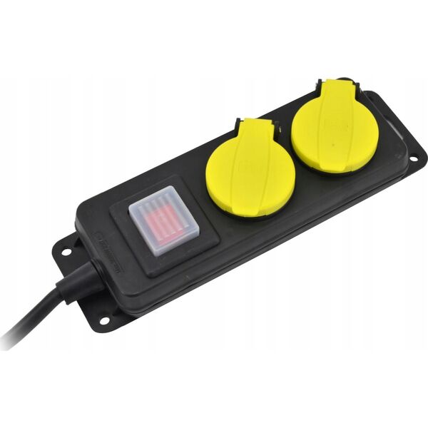 AWTools AWTOOLS PRZEDŁUŻACZ WARSZTATOWY CZARNY 2 GNIAZDA 3,0m Z UZIEMIENIEM, WYŁĄCZNIK  IP44 3x1,5mm 13297615 5903678620363