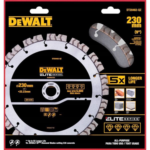 Dewalt DEWALT TARCZA DIAM.SEG. 230mm ELITE ZAST. OGÓLNE 13299055 5054905299071