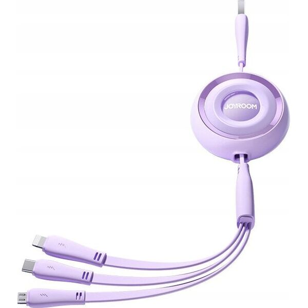 Kabel USB Joyroom USB-A - USB-C + microUSB + Lightning 1 m Fioletowy (JYR944) 13299279 6941237121028