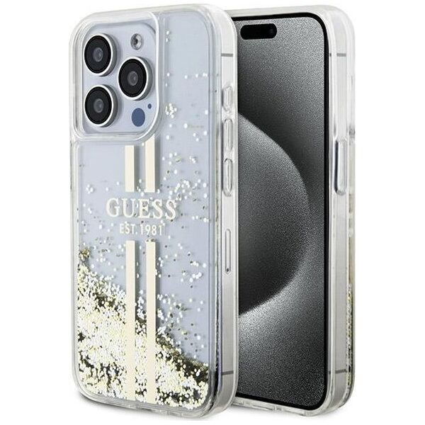 Guess Guess GUHCP15LLFCSEGT iPhone 15 Pro 6.1" transparent hardcase Liquid Glitter Gold Stripes 13300731 3666339223960