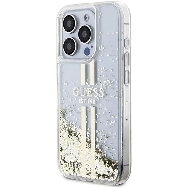 Guess Guess GUHCP15LLFCSEGT iPhone 15 Pro 6.1" transparent hardcase Liquid Glitter Gold Stripes 13300731 3666339223960