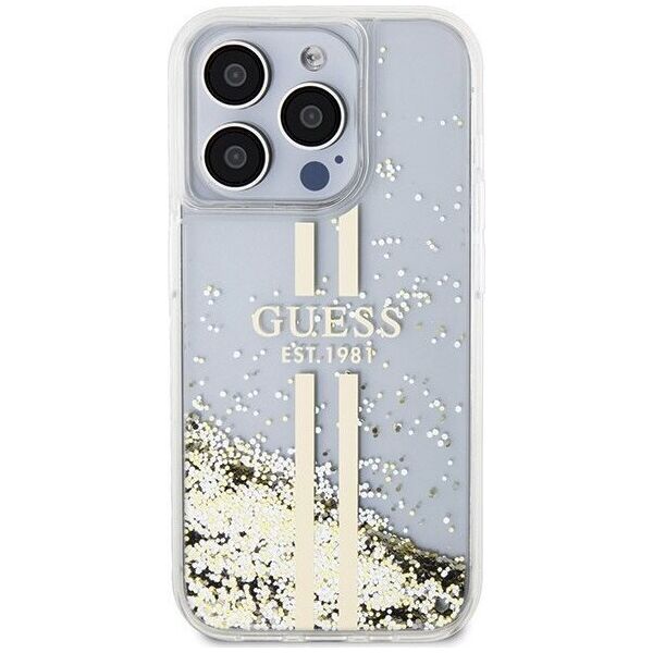 Guess Guess GUHCP15LLFCSEGT iPhone 15 Pro 6.1" transparent hardcase Liquid Glitter Gold Stripes 13300731 3666339223960