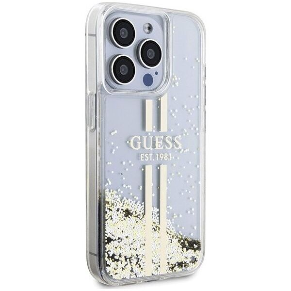 Guess Guess GUHCP15LLFCSEGT iPhone 15 Pro 6.1" transparent hardcase Liquid Glitter Gold Stripes 13300731 3666339223960
