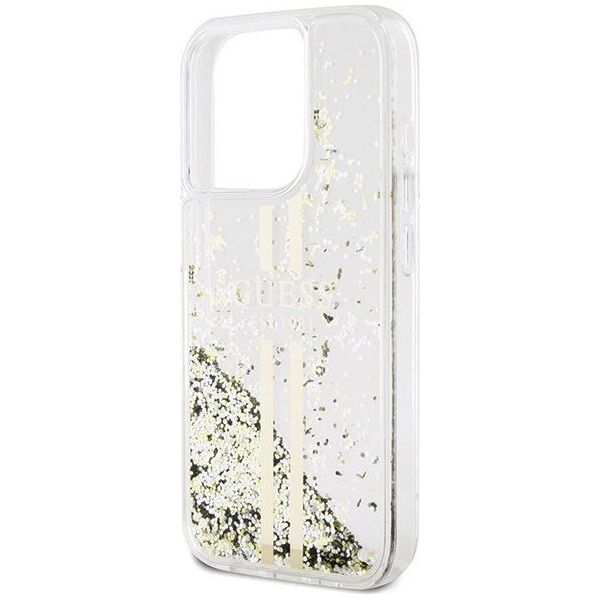 Guess Guess GUHCP15LLFCSEGT iPhone 15 Pro 6.1" transparent hardcase Liquid Glitter Gold Stripes 13300731 3666339223960