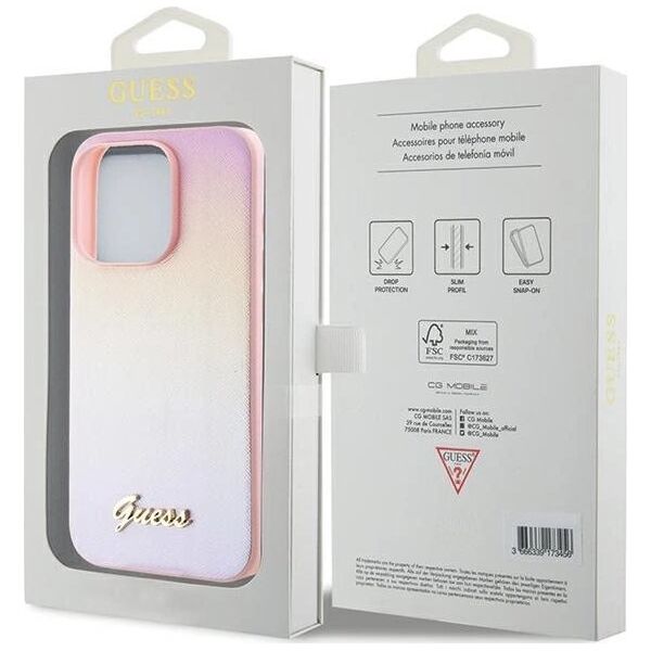 Guess Guess GUHCP15LPSAIRSP iPhone 15 Pro 6.1" różowy/pink hardcase Saffiano Iridescent Script 13300734 3666339224806