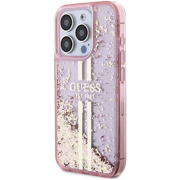 Guess Guess GUHCP15LLFCSEGP iPhone 15 Pro 6.1" różowy/pink hardcase Liquid Glitter Gold Stripes 13300735 3666339223687