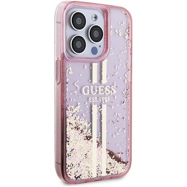 Guess Guess GUHCP15LLFCSEGP iPhone 15 Pro 6.1" różowy/pink hardcase Liquid Glitter Gold Stripes 13300735 3666339223687