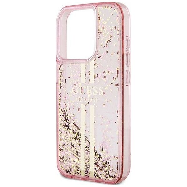 Guess Guess GUHCP15LLFCSEGP iPhone 15 Pro 6.1" różowy/pink hardcase Liquid Glitter Gold Stripes 13300735 3666339223687