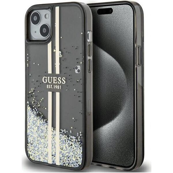 Guess Guess GUHCP15SLFCSEGK iPhone 15 / 14 / 13 6.1" czarny/black hardcase Liquid Glitter Gold Stripes 13300743 3666339223526