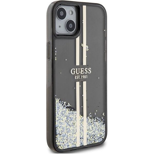 Guess Guess GUHCP15SLFCSEGK iPhone 15 / 14 / 13 6.1" czarny/black hardcase Liquid Glitter Gold Stripes 13300743 3666339223526