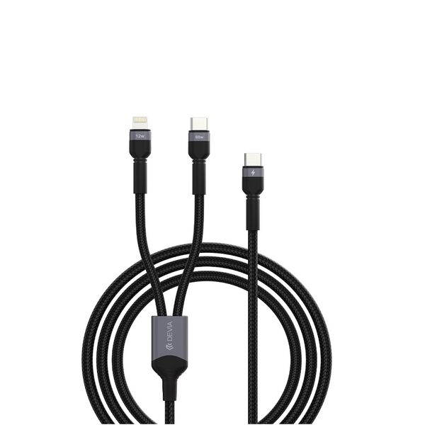 Devia 2in1 cable Extreme EC648  USB-C + USB-C - Lightning 1,2 m 3A black 6942297111653