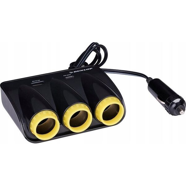 Ładowarka Dunlop Dunlop - Ładowarka samochodowa USB-A + USB-C 20W PD / 3x rozdzielacz gniazda zapalniczki 12/24V (czarny) 13304924 8711252241241