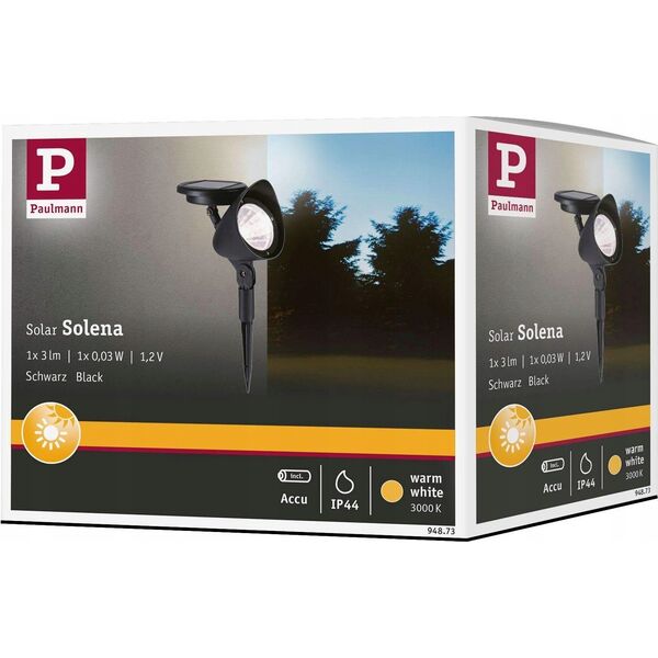 Kinkiet Paulmann Reflektor ogrodowy solarny SOLENA  z czujnikiem zmierzchu 2lm 3000K IP44  czarny 13305889 4000870948736