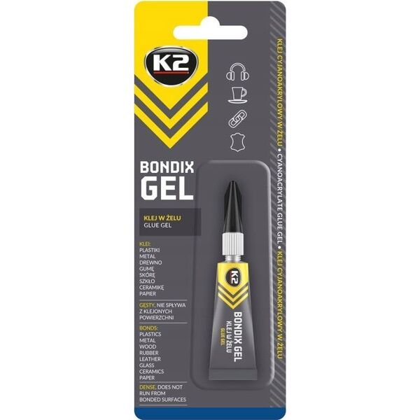 Wkłady klejowe K2 K2 KLEJ 15 SEKUNDOWY DO PLASTIKU DREWNA GUMY BONDIX GEL 3G 13307431 5906534021212