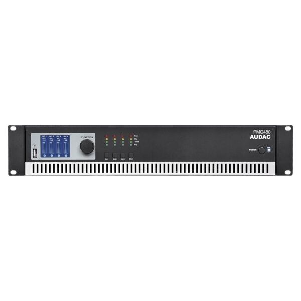 System przekazu sygnału AV Audac AUDAC PMQ480 Czterokanałowy wzmacniacz mocy z obsługą WaveDynamics™, 70 V/100 V 13332419 5414795041561