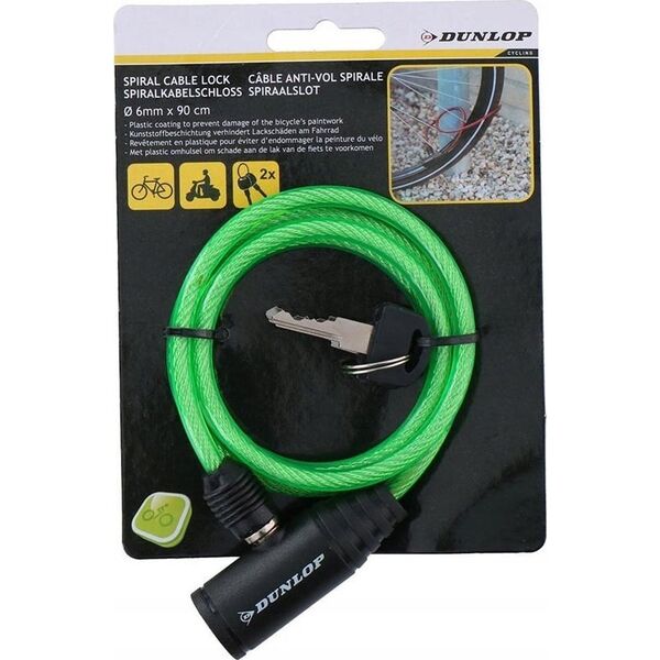 Dunlop Dunlop - Zapięcie do roweru spiralne na klucz 90 cm (Zielony) 13335079 5904501203241