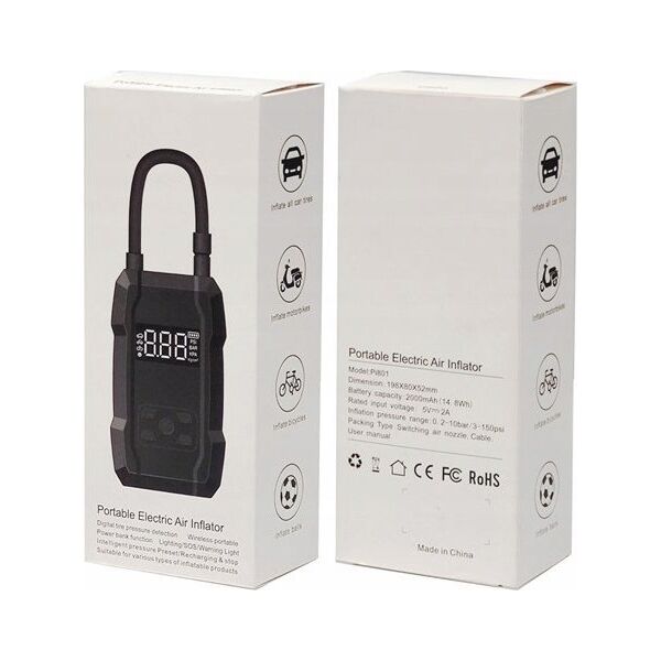 Kompresor samochodowy Wekome WEKOME Pi801 - Przenośna elektryczna pompka samochodowa + Power Bank 2000 mAh (Czarny) 13335860 6941027644768