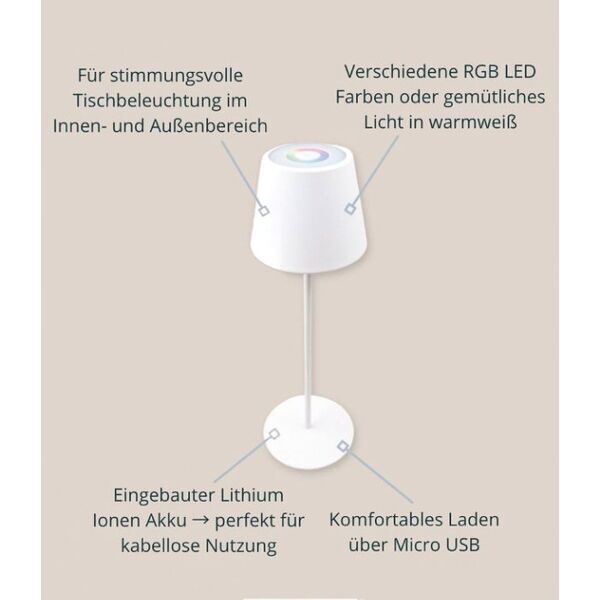 Lampa stołowa Schwaiger Schwaiger LED Tischleuchte Akku 200Lm RGB 380mm weiß 13336149 4004005035551