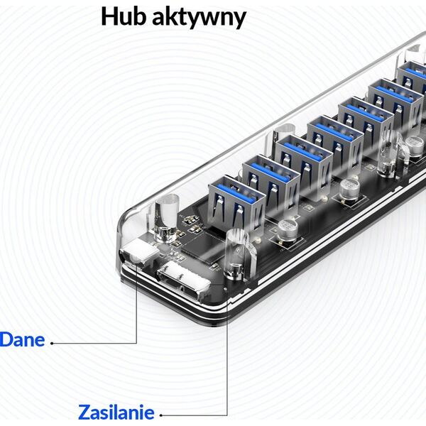 HUB USB Orico Orico Aktywny hub 7*USB-A 5Gbps przezroczysty 13337086 6954301193265