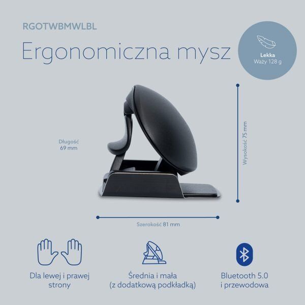 Mysz R-GO Tools R-Go Maus Twister ergonomisch beidhändig USB u. Bluetooth sw 13338532 8719274491927