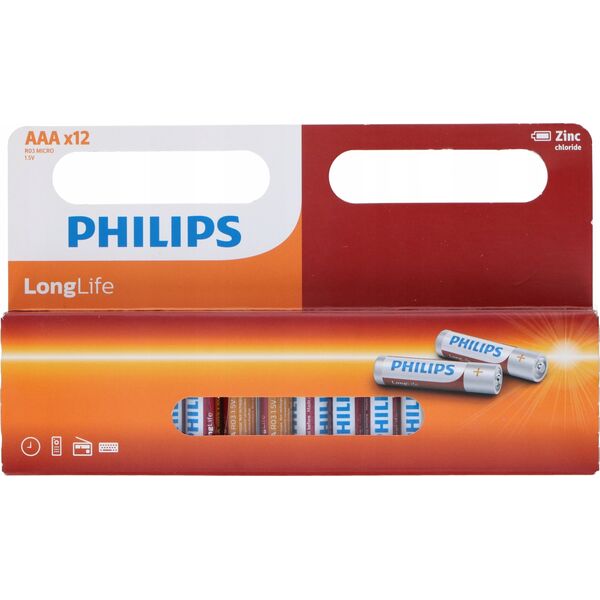 Philips Philips LongLife - Zestaw baterii cynkowych AAA / R03 1.5V 12 szt. 13338655 6959033841156