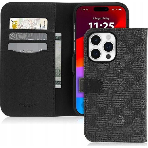 Coach Coach Folio Signature C Case - Etui 2w1 z klapką iPhone 15 Pro (Charcoal) 13341945 840171734041
