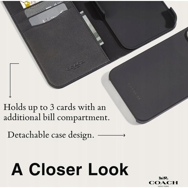 Coach Coach Folio Signature C Case - Etui 2w1 z klapką iPhone 15 Pro (Charcoal) 13341945 840171734041