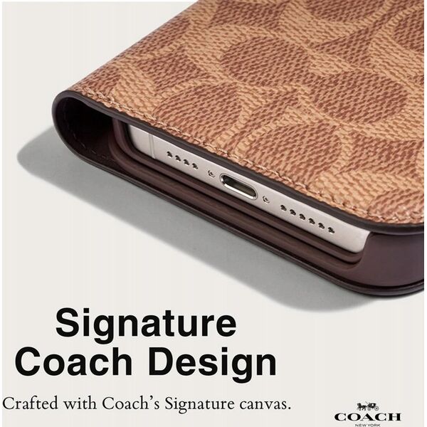 Coach Coach Folio Signature C Case - Etui 2w1 z klapką iPhone 15 Pro (Tan) 13341954 840171734034