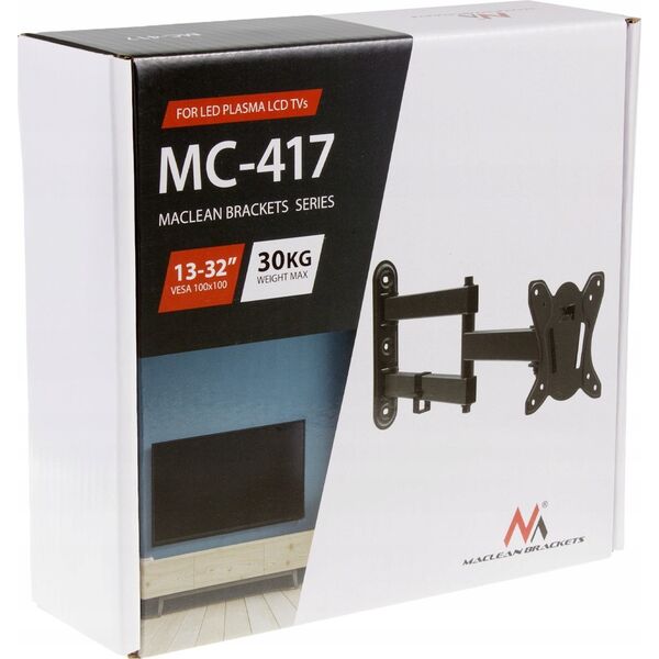 Maclean Uchwyt do telewizora lub monitora Maclean, max. VESA 100x100, 13-32", 30kg, czarny, MC-417 13342389 5902211134046