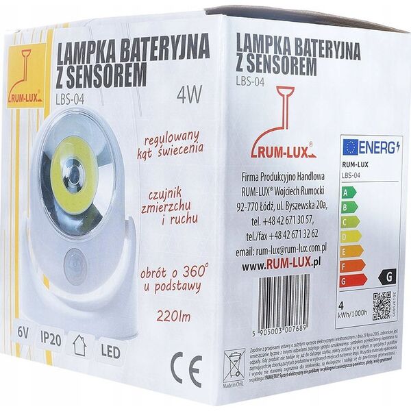 Lampka wtykowa do gniazdka Rum-Lux Lampka LBS-04 bateryjna LED z czujnikiem ruchu i zmierzchu RUM-LUX 13403732 5905003007689