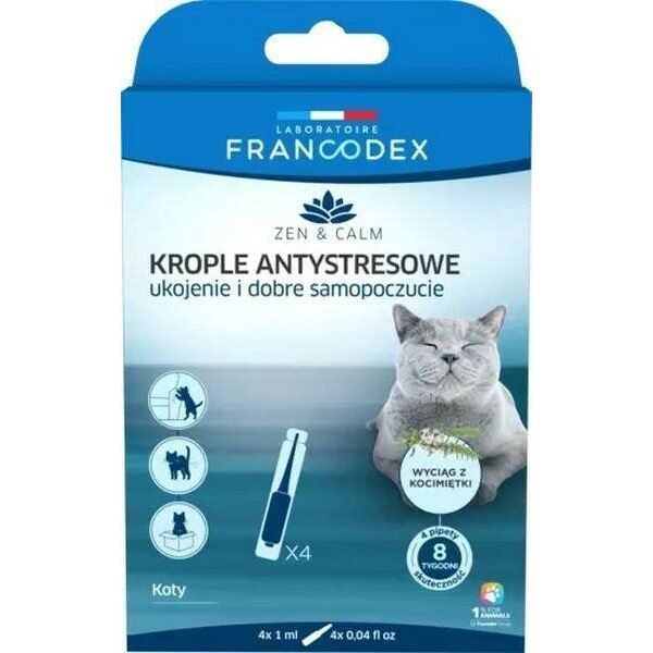 Francodex Francodex Antystresowe Krople dla Kota Kocimiętka 4x3ml 13416583 3283021753231