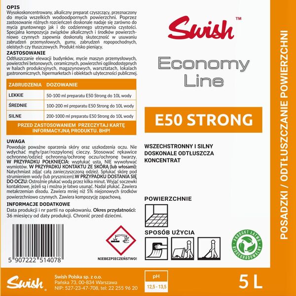 Swish SWISH E50 STRONG - Skoncentrowany środek czyszczący do mycia i odtłuszczania powierzchni, 5 l 13428945 5907222514078