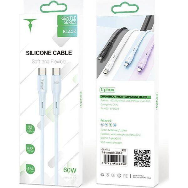 Kabel USB T-Phox USB-C - USB-C 1 m Czarny 13431729 6974670442658