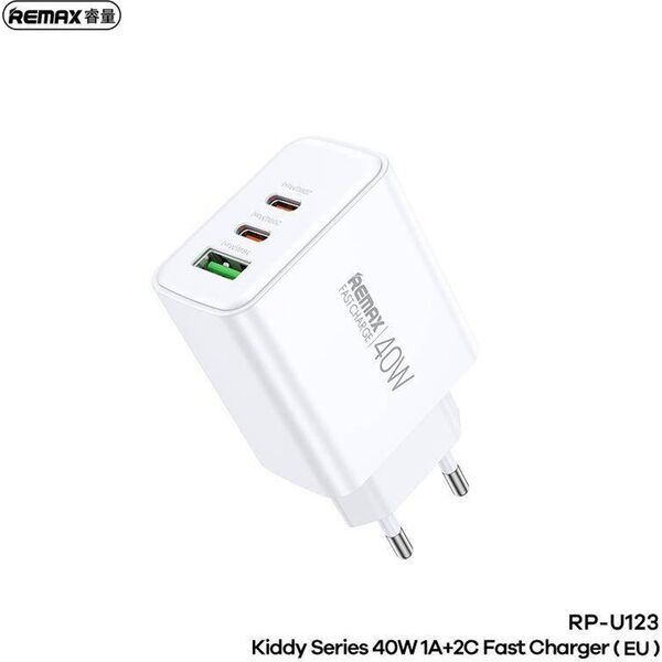 Ładowarka Remax ŁAD SIEC REMAX KIDDY SERIES 40W RP-U123 1xUSB/2xUSB-C WHITE 13435500 6954851209515