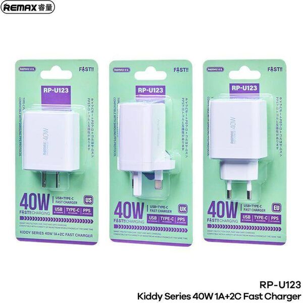 Ładowarka Remax ŁAD SIEC REMAX KIDDY SERIES 40W RP-U123 1xUSB/2xUSB-C WHITE 13435500 6954851209515