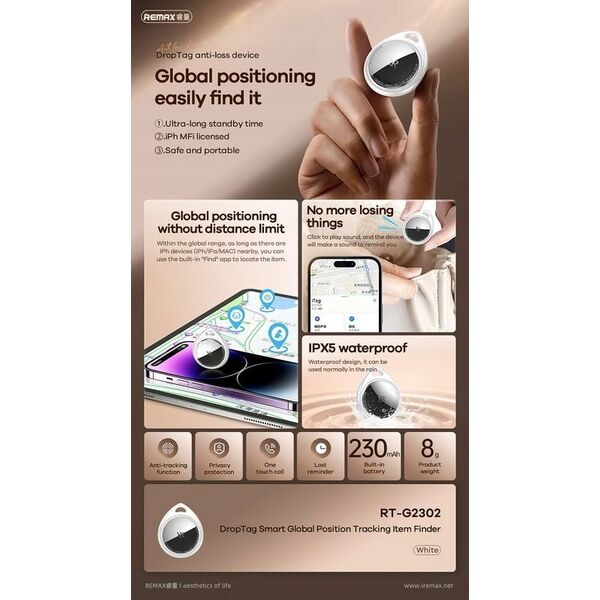 Remax DROP TAG LOKALIZATOR REMAX RT-G2302 WHITE 13435512 6954851209577