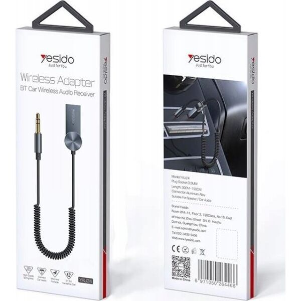 Kabel Yesido yesido Transmiter BT YAU24 3.5mm Aux M - USB, 0.3-1.5m, BLACK / CZARNY 13463245 6971050264466