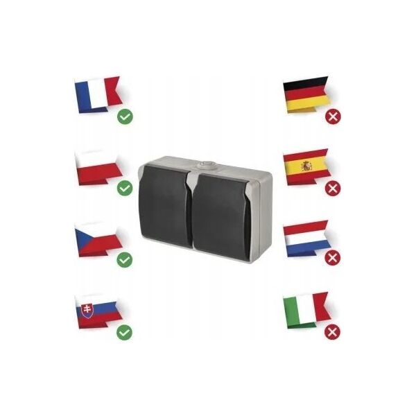 Emos Gniazdo podwójne Emos A1397.1 IP44 szaro-czarne 13491158 8592920030851