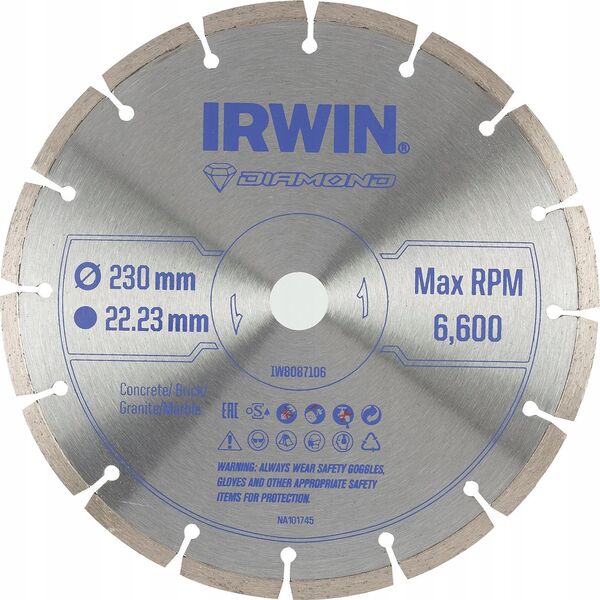Irwin IRWIN TARCZA DIAMENTOWA 230mm x 22,23mm / SEGMENTOWA do betonu, cegły, granitu i marmuru 13495551 5054905292485