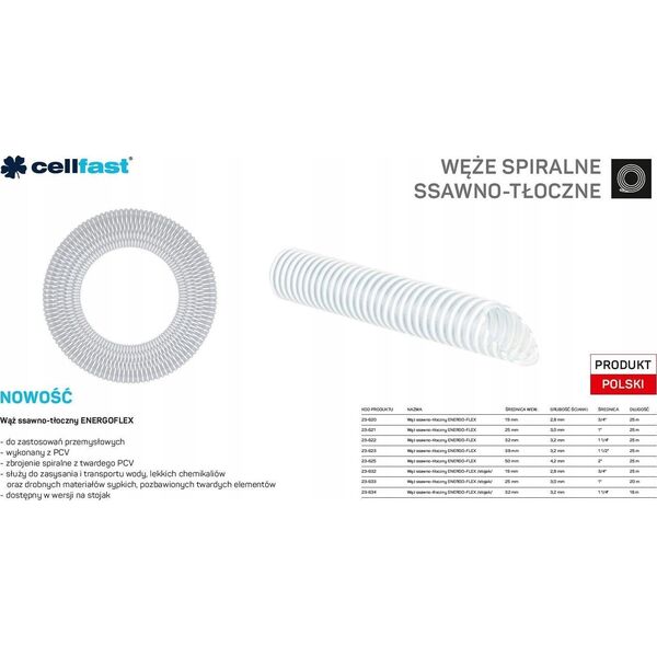 Cellfast C.WĄŻ SSAWNO-TŁOCZNY DO POMP 25mm x 20mb BEZBARWNY ENERGO-FLEX NA STOJAK 13518573 5901828852039